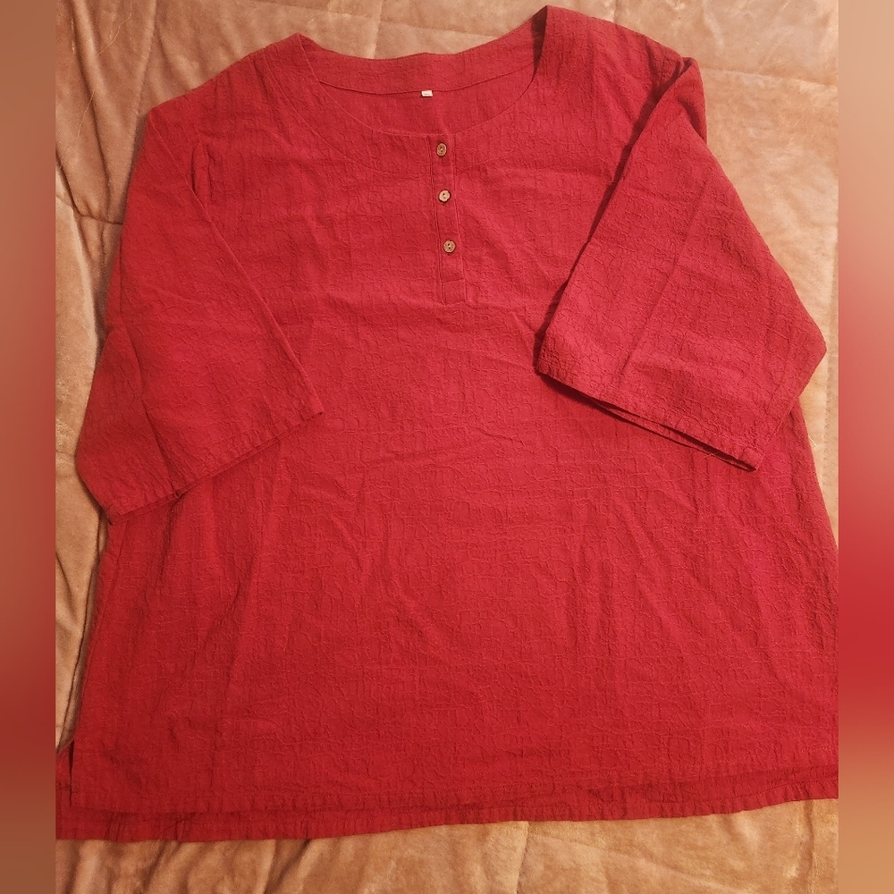 Linen Cotton Blend Red Top Size 2x